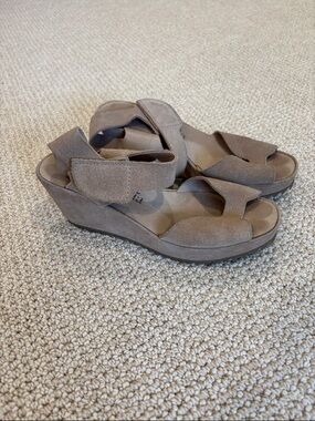 Pedro Garcia Taupe Suede Wedge Sandals